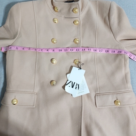 ZARA gold button wool blend coat Sz-XL - Picture 9 of 12